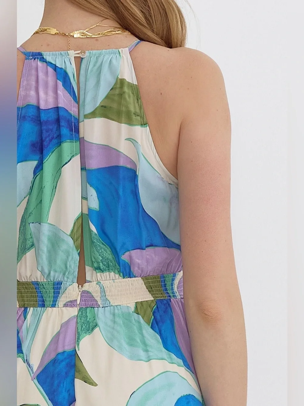 Entro | Paloma Abstract Tropical Vacation Vibes Blue Purple Jumpsuit New Medium